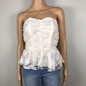 DO+BE Floral mesh overlay strapless peplum top